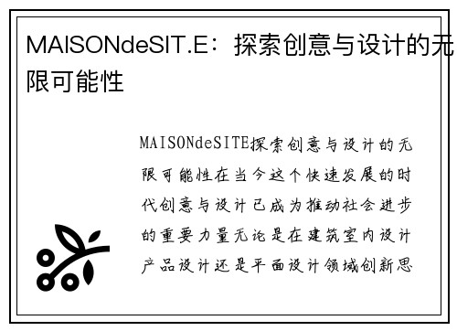 MAISONdeSIT.E：探索创意与设计的无限可能性